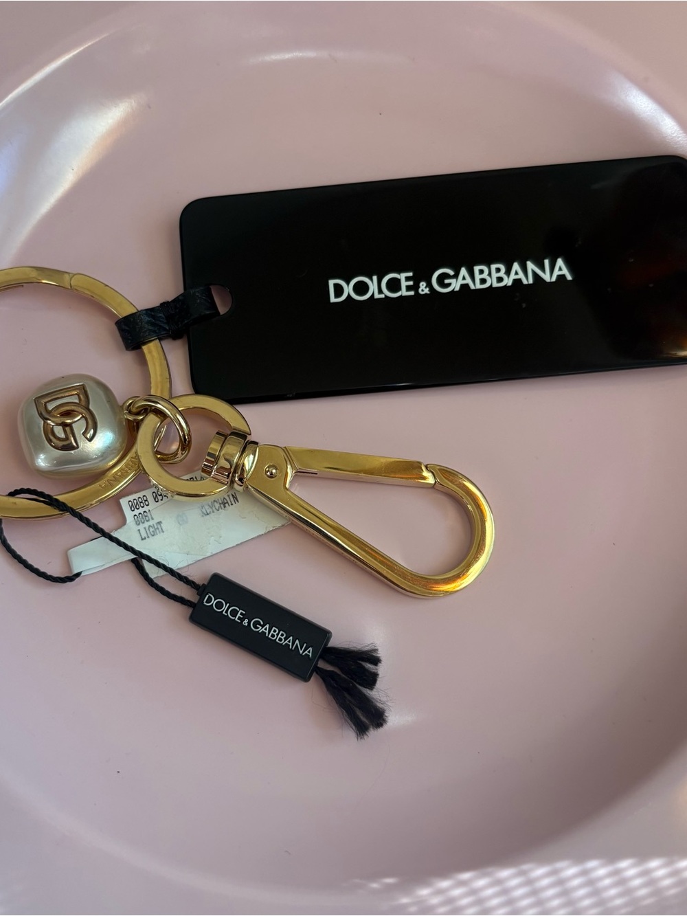 Dolce & Gabbana Gold-tone Pearl Logo keychain with Clip